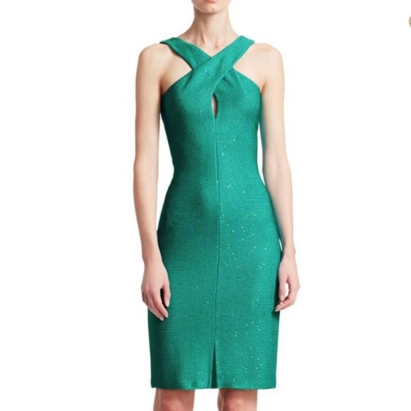 ST. JOHN Blake Sequin Knit Dress Lagoon NWT 16 - Picture 4 of 7